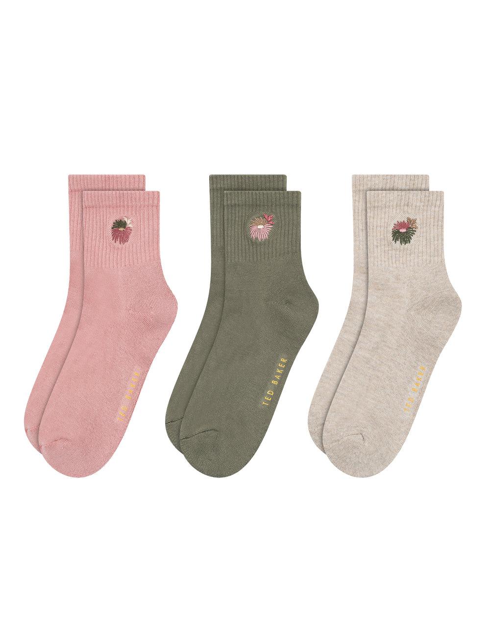 Ted Baker 3 Pack Cushioned Sole High Ankle Crew Women Socks Pink | UAE  13970-BGAI