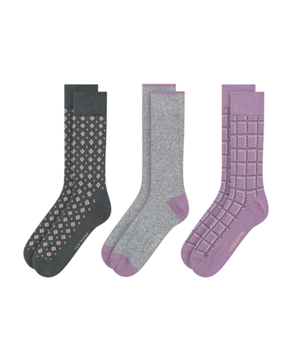 Ted Baker 3 Pack Geometric Check Crew Men Socks Dark Green | UAE  84295-OBLV
