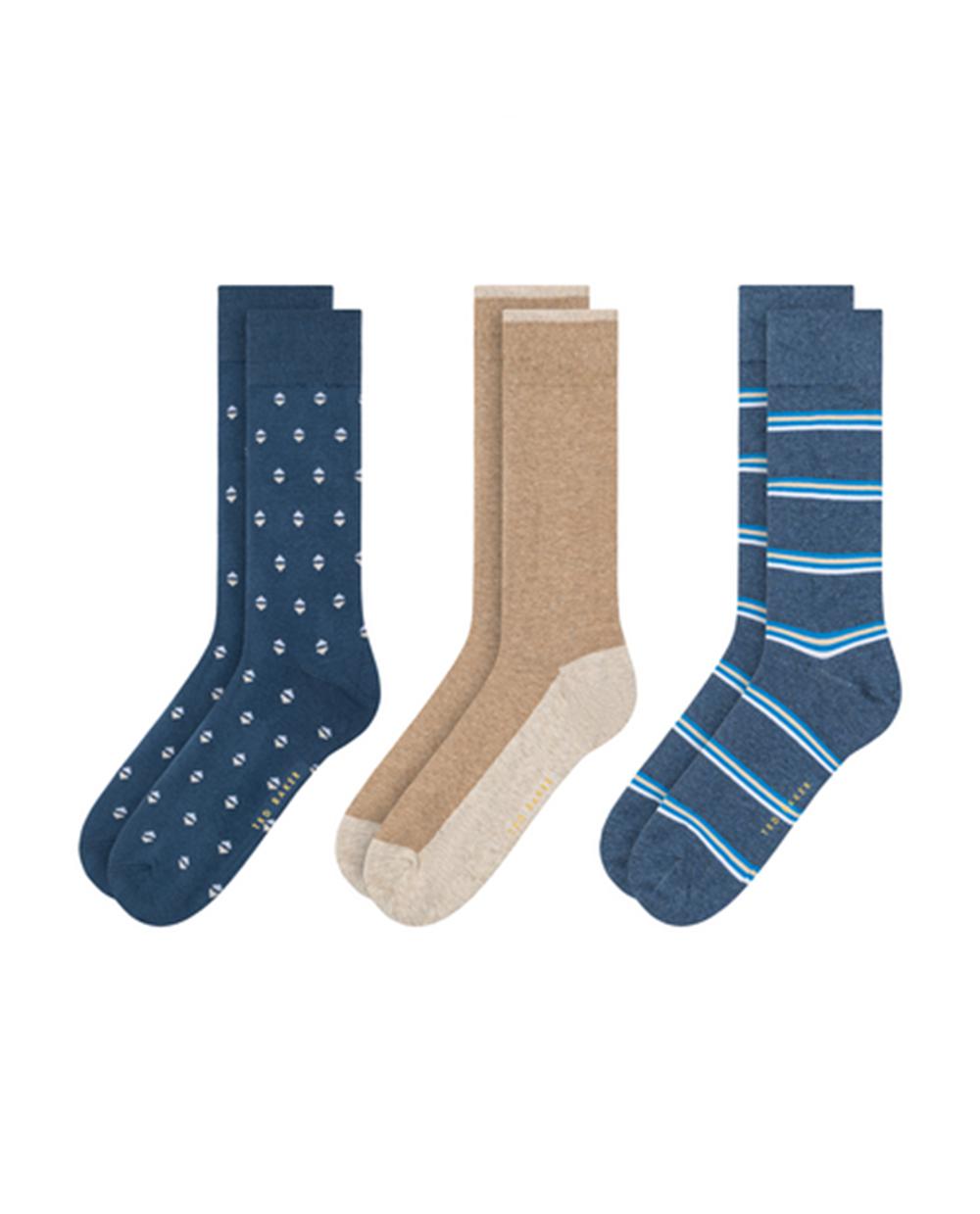 Ted Baker 3 Pack Geometric Stripe Crew Men Socks Medium Grey | UAE  61392-AFBC
