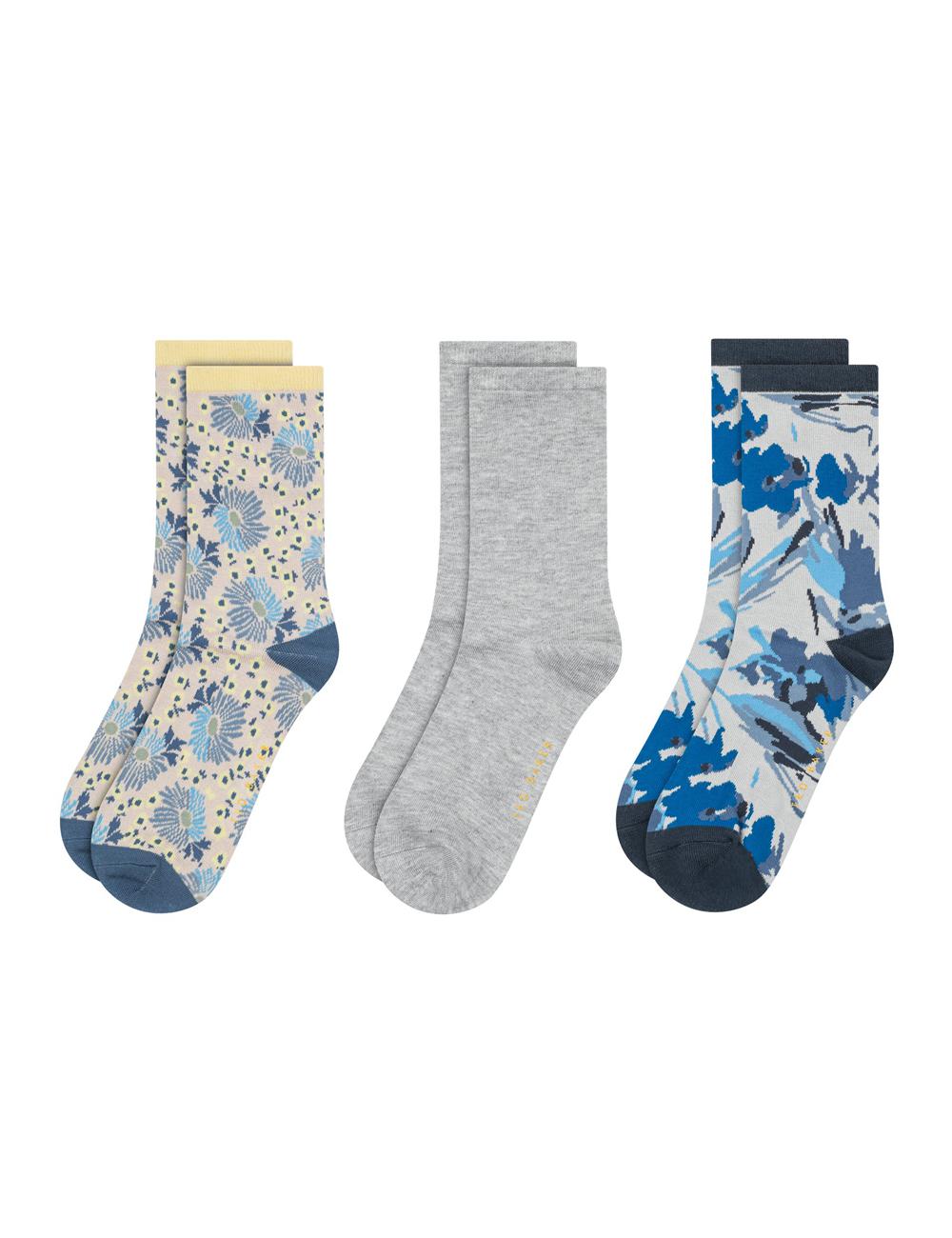 Ted Baker 3 Pack Mixed Floral Rayon Crew Women Socks Blue | UAE  12964-YEIN