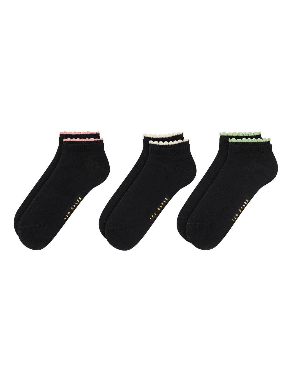 Ted Baker 3 Pack Scalloped Low Cut Ankle Women Socks Black | UAE  40716-PLQH