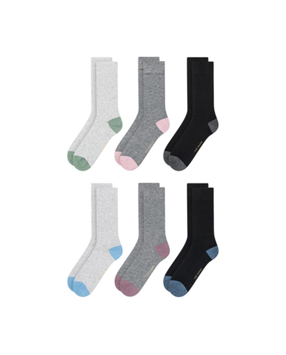 Ted Baker 6 Pack Contrast Heel Toe Crew Men Socks Black | UAE  76508-WKQD
