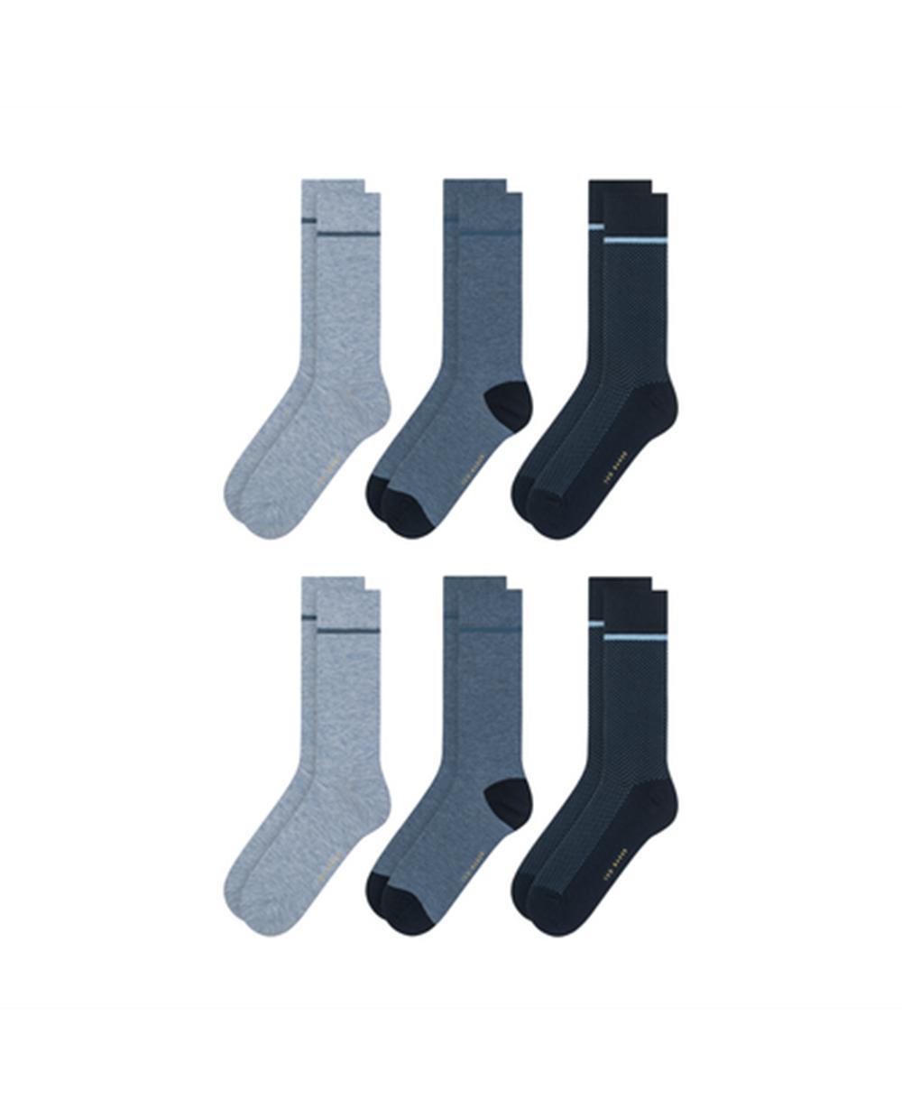 Ted Baker 6 Pack Cotton Rich Mixed Crew Men Socks Blue | UAE  06259-FCIW