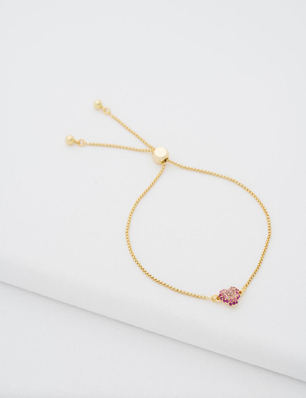 Ted Baker ADORIA - Mini Crystal Heart Adjustable Women Bracelets Gold | UAE  59734-TCEN