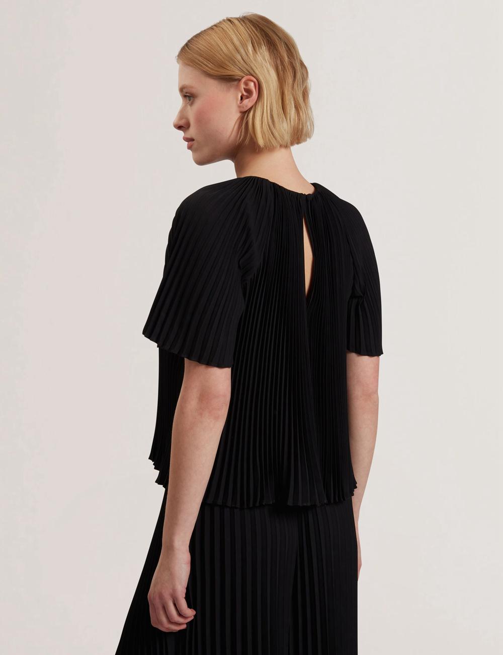 Ted Baker AGARA - Pleated Short Sleeve Woven Women Blouses Black | UAE  38564-HRKY