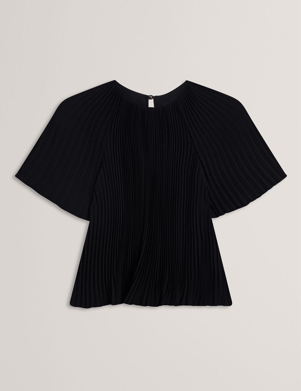 Ted Baker AGARA - Pleated Short Sleeve Woven Women Blouses Black | UAE  38564-HRKY