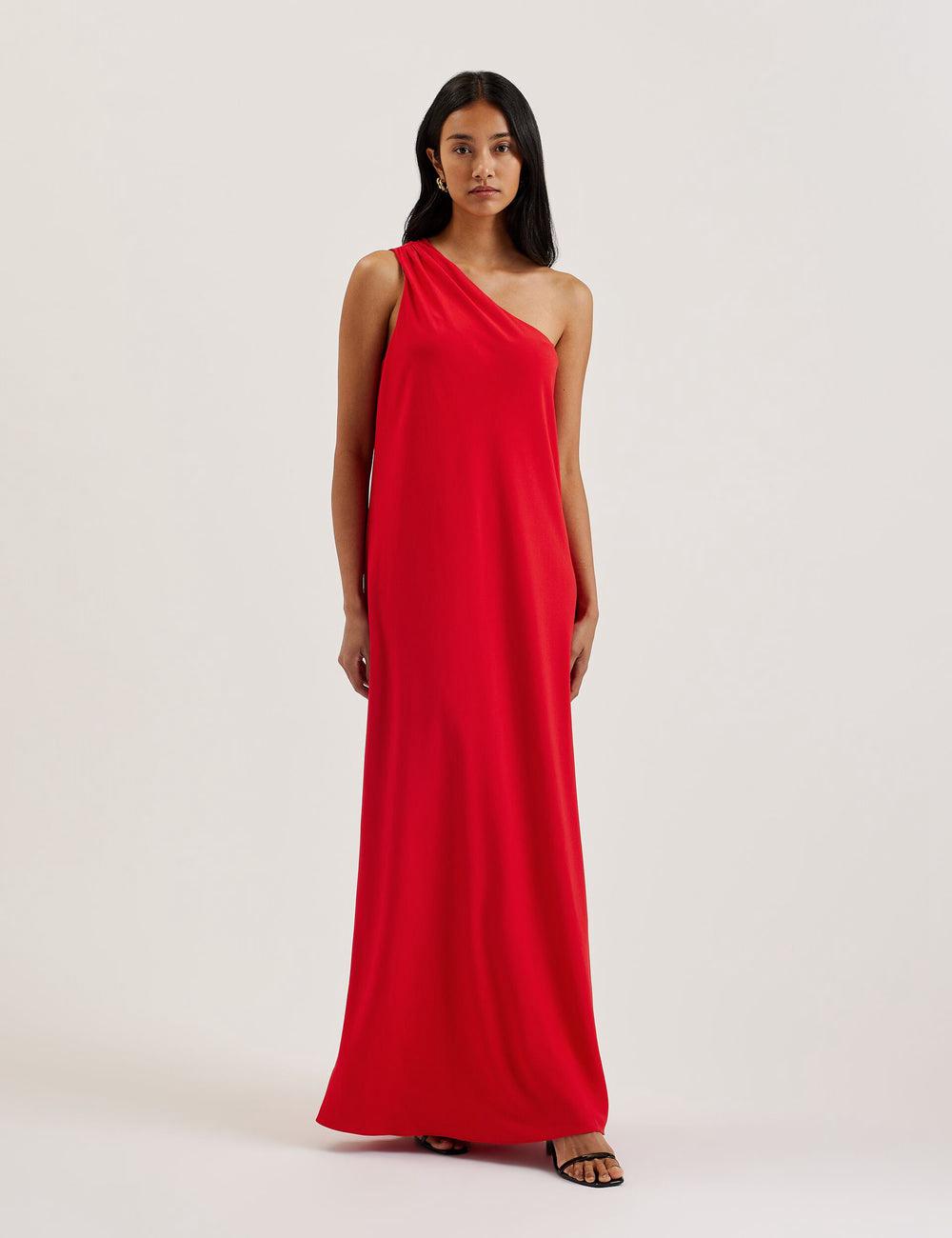 Ted Baker AISLI - One Shoulder Woven Women Maxi Dresses Red | UAE  89524-QMSD