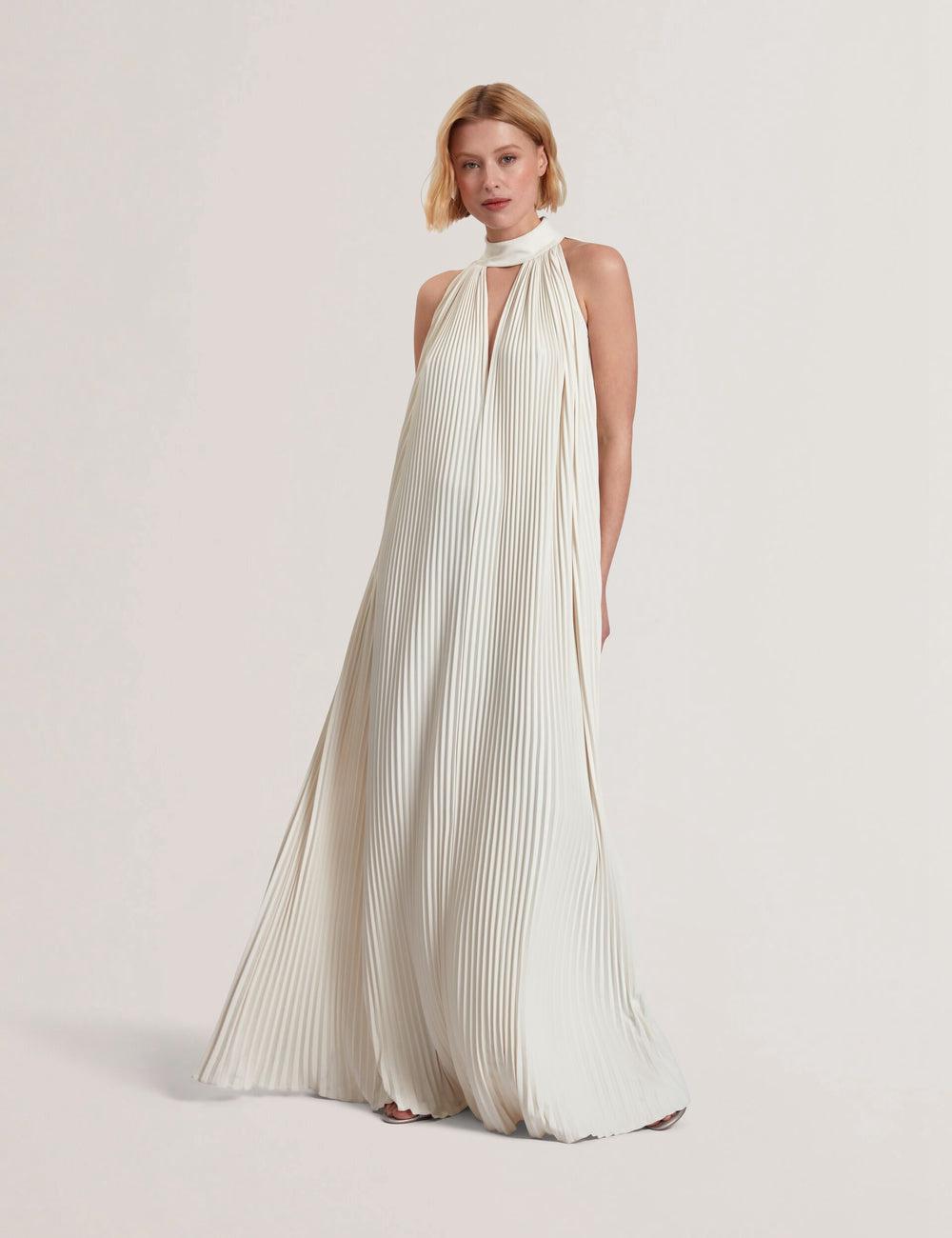 Ted Baker AKALA - Halter Neck Keyhole Detail Pleated Women Maxi Dresses Coral | UAE  72108-WZFL