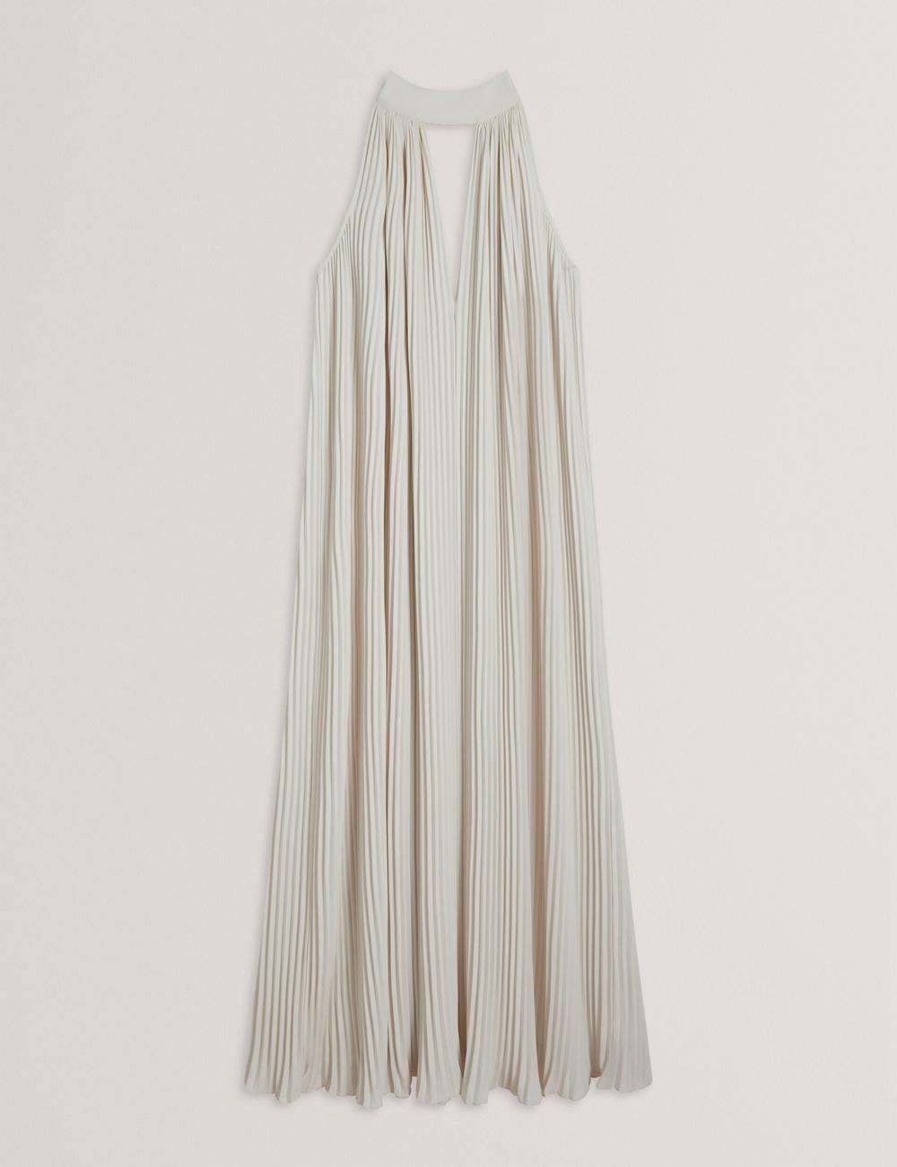Ted Baker AKALA - Halter Neck Keyhole Detail Pleated Women Maxi Dresses Coral | UAE  72108-WZFL