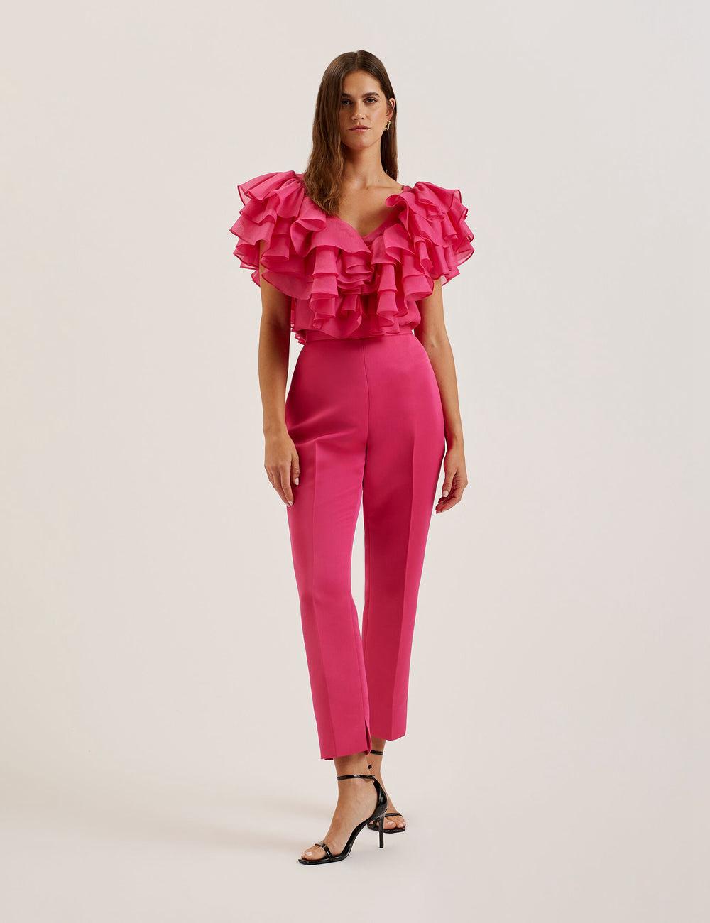 Ted Baker AKENIT - Satin Tailored Slim Leg Women Trousers Fuchsia | UAE  81536-SQRK