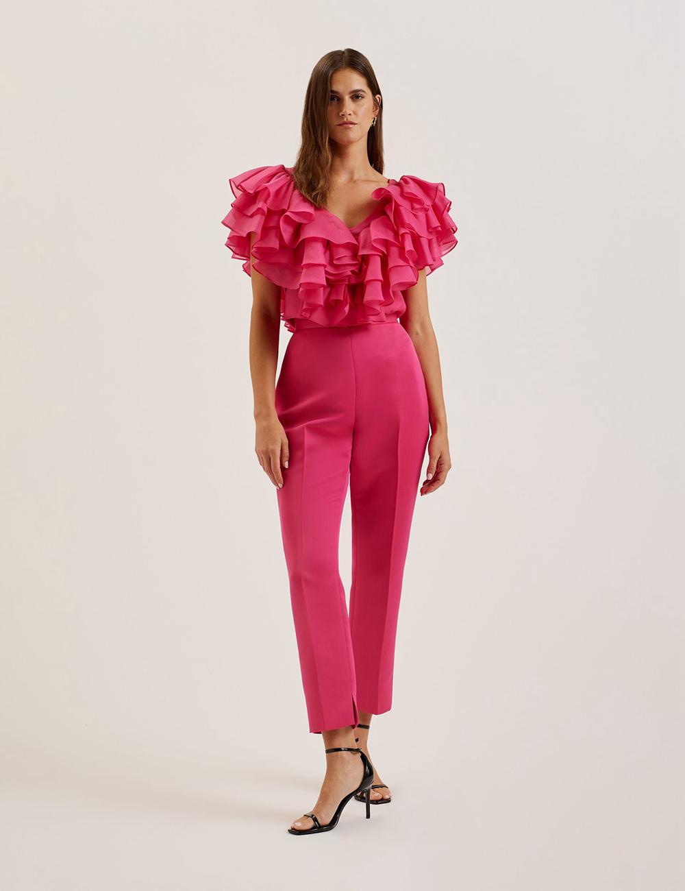 Ted Baker AKENIT - Satin Tailored Slim Leg Women Trousers Fuchsia | UAE  81536-SQRK