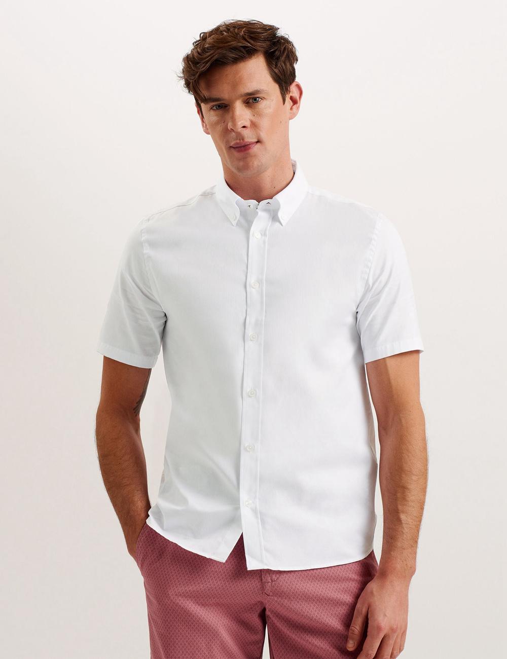 Ted Baker ALDGTE - Short Sleeve Cotton Oxford Men Casual Shirts White | UAE  54183-HAWU