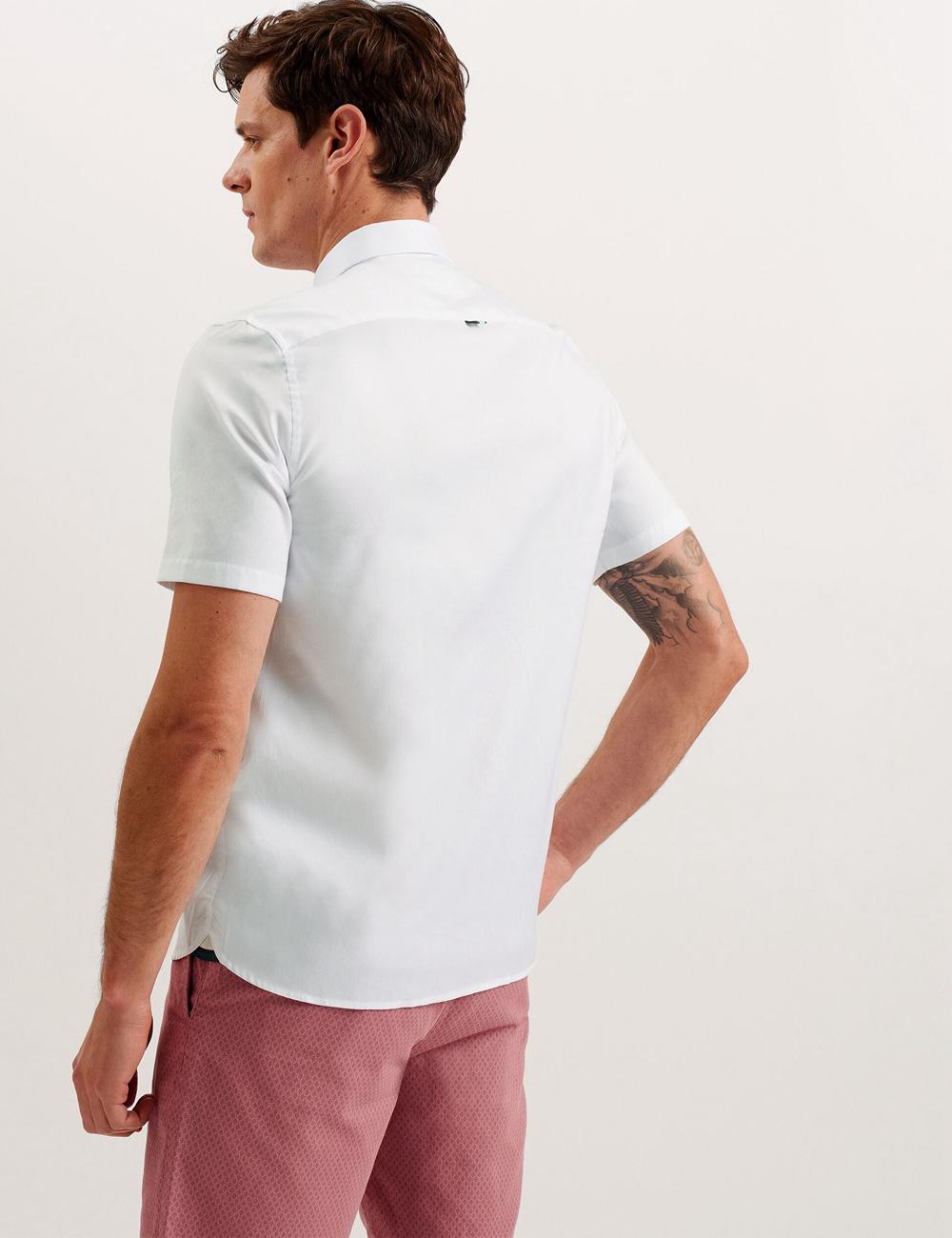 Ted Baker ALDGTE - Short Sleeve Cotton Oxford Men Casual Shirts White | UAE  54183-HAWU