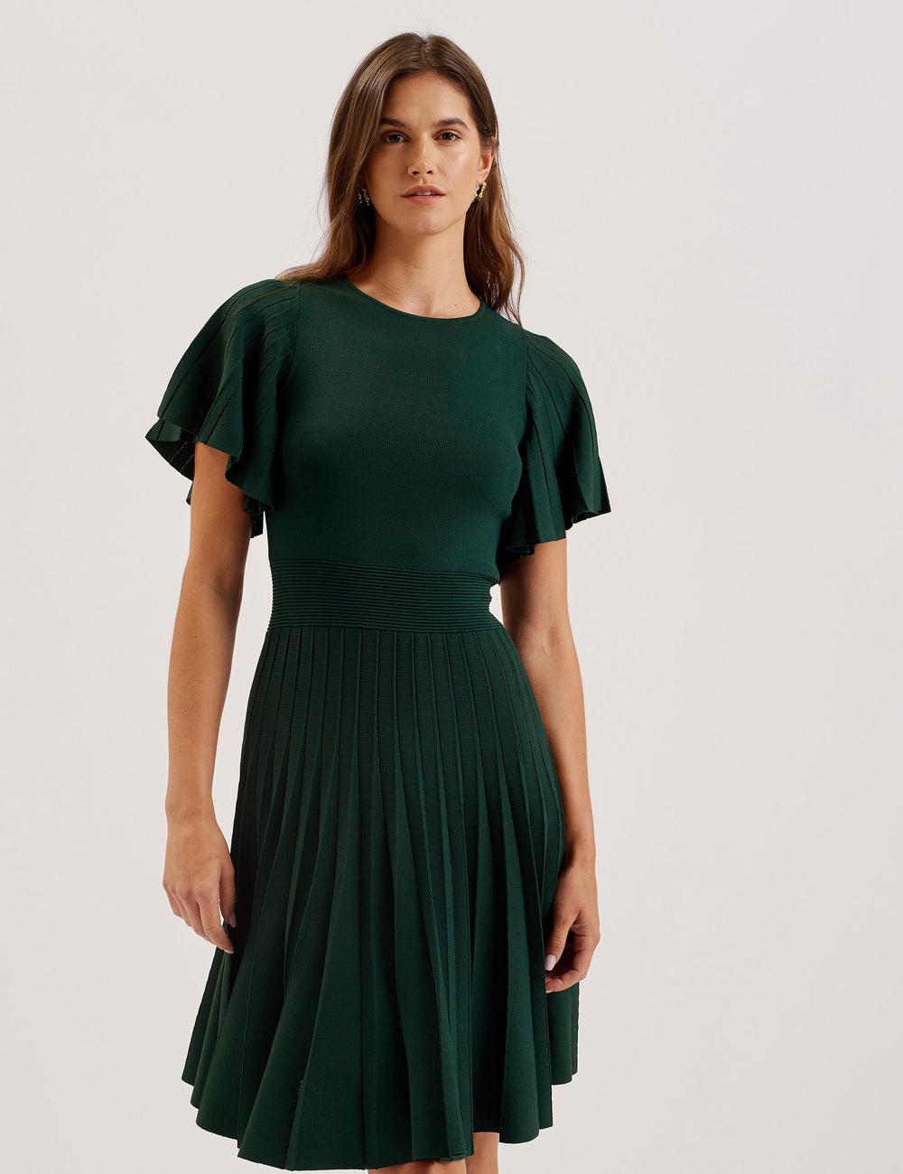 Ted Baker ALENHA - Knitted Angel Sleeve Women Mini Dresses Dk-Green | UAE  73895-DUFP