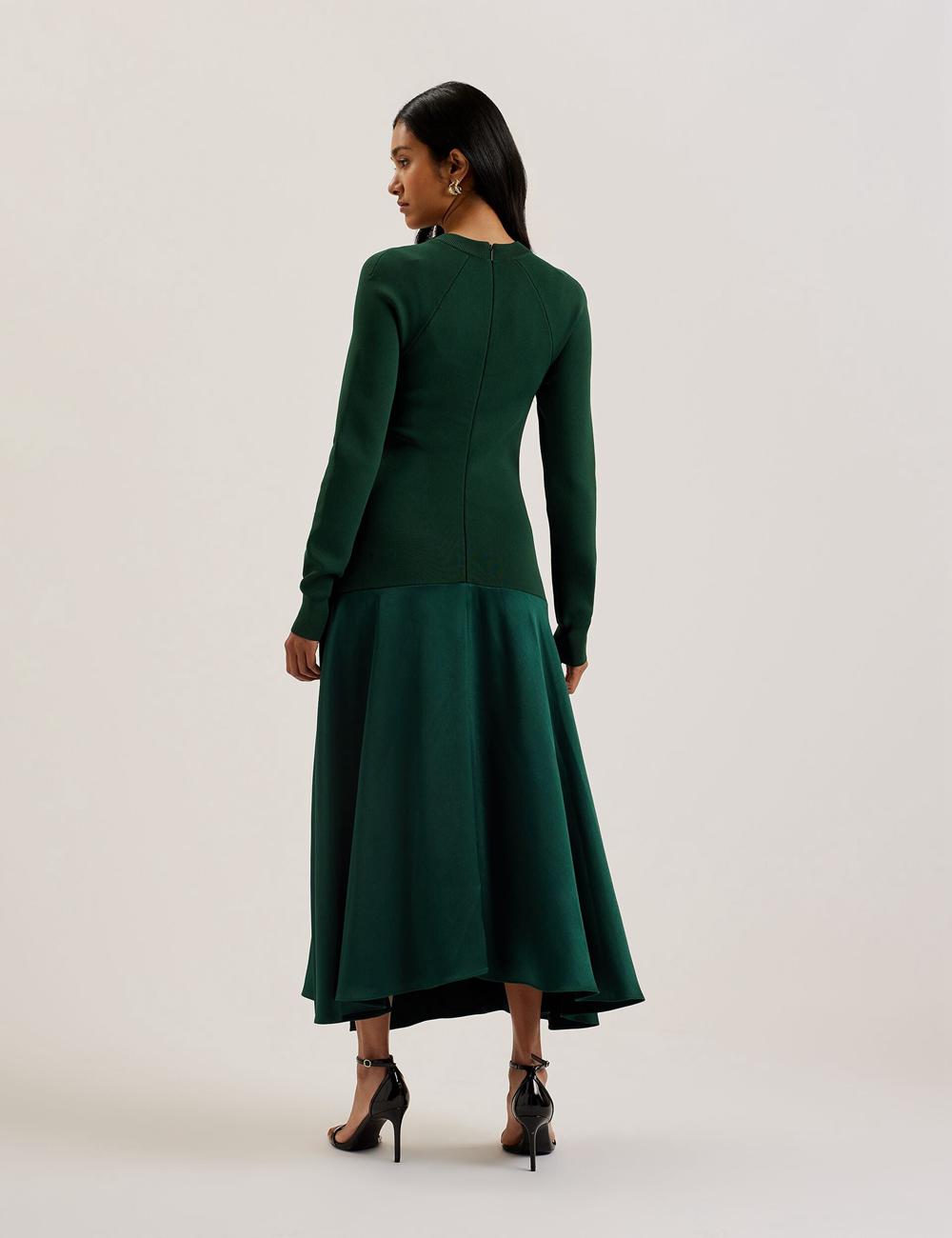 Ted Baker ALFEIOS - Long Sleeve Satin Skirt Women Midi Dresses Dk-Green | UAE  20347-DJSV