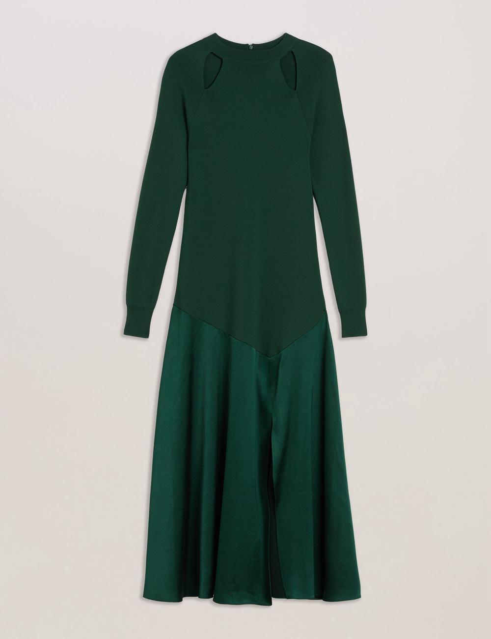 Ted Baker ALFEIOS - Long Sleeve Satin Skirt Women Midi Dresses Dk-Green | UAE  20347-DJSV