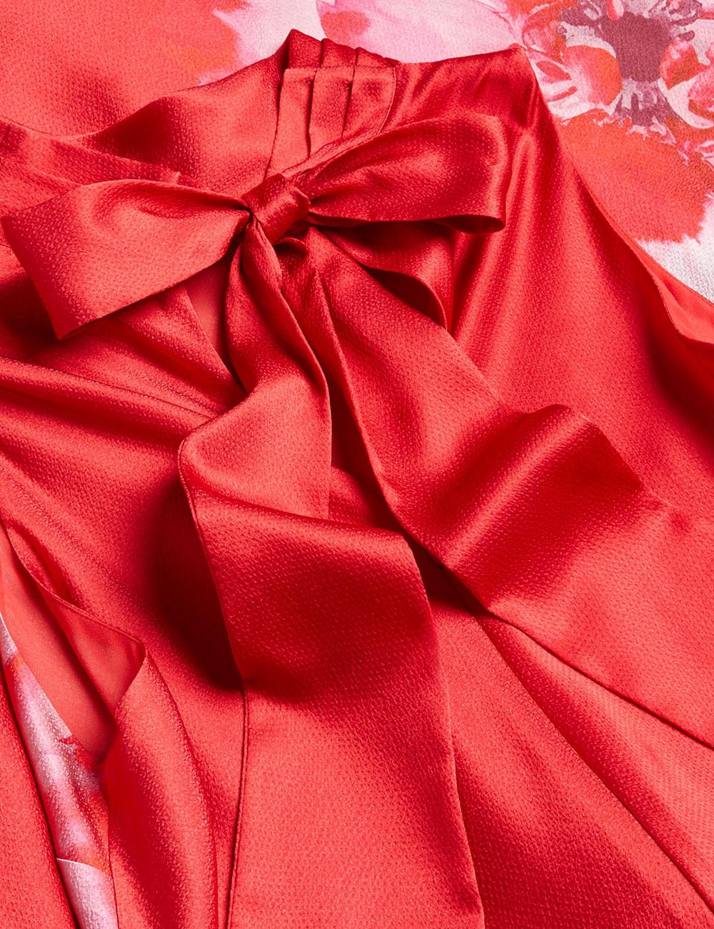 Ted Baker ALIARA - Floral Satin High Neck Sleeveless Women Midi Dresses Red | UAE  93467-PFJK
