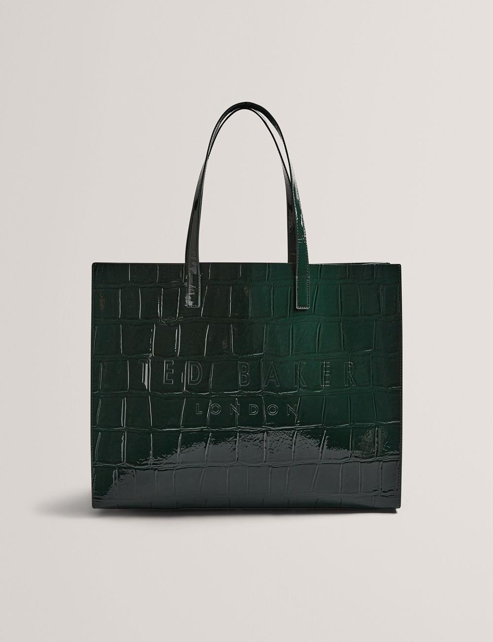Ted Baker ALLICON - Patent Croc Effect Wide Women Tote Bags Mid-Green | UAE  07651-VMZQ