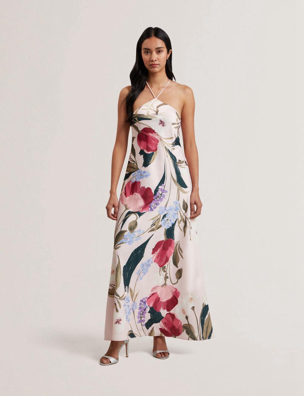 Ted Baker ALMARIA - Floral Halter Neck Woven Women Maxi Dresses Pink | UAE  29570-QGVN