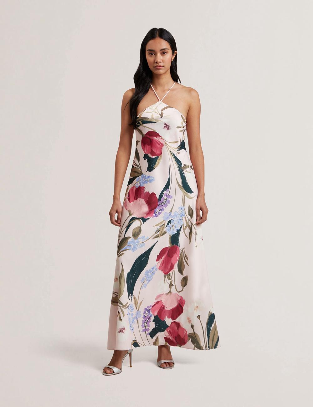 Ted Baker ALMARIA - Floral Halter Neck Woven Women Maxi Dresses Pink | UAE  29570-QGVN
