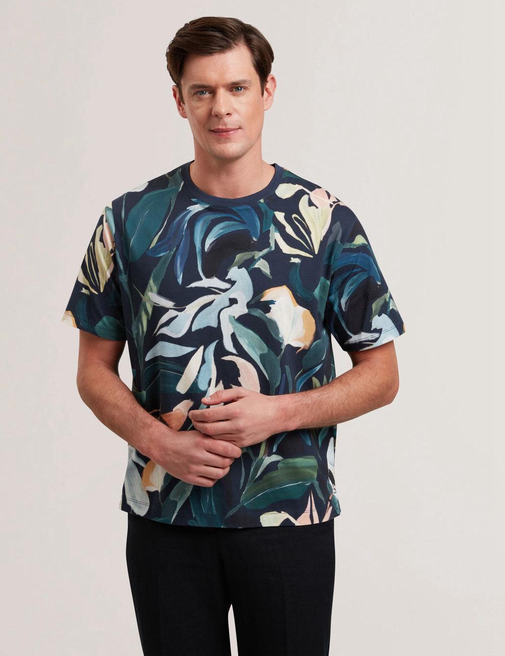 Ted Baker ALMOI - Floral Print Pure Cotton Men T-Shirts Black | UAE  73182-TEXH