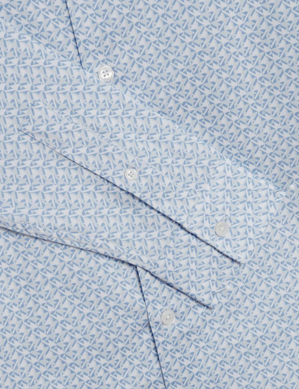 Ted Baker ALPHAIS - Regular Fit Geometric Pure Cotton Men Casual Shirts Mid-Blue | UAE  23164-RELD