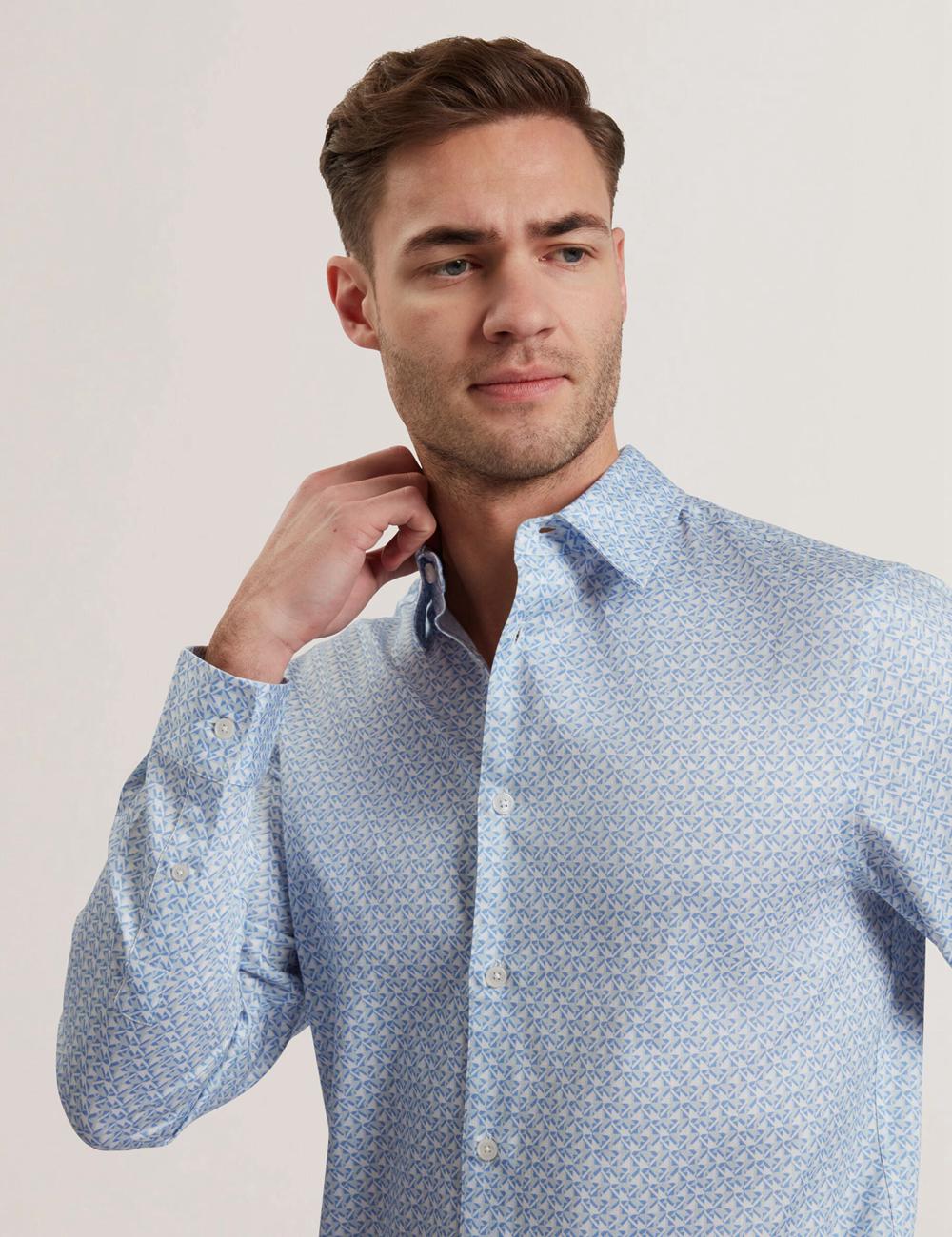 Ted Baker ALPHAIS - Regular Fit Geometric Pure Cotton Men Casual Shirts Mid-Blue | UAE  23164-RELD