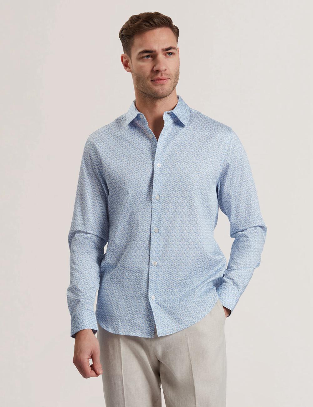 Ted Baker ALPHAIS - Regular Fit Geometric Pure Cotton Men Casual Shirts Mid-Blue | UAE  23164-RELD