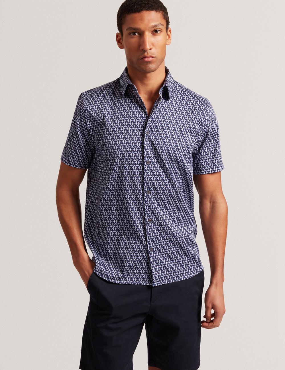Ted Baker ALPHSO SS Regular Fit Geo Men Casual Shirts Navy | UAE  64892-YMFQ