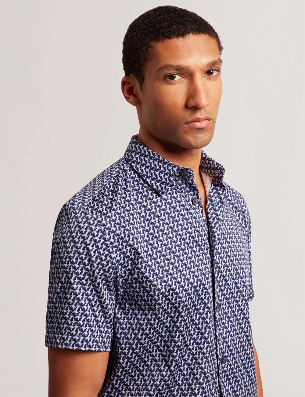 Ted Baker ALPHSO SS Regular Fit Geo Men Casual Shirts Navy | UAE  64892-YMFQ
