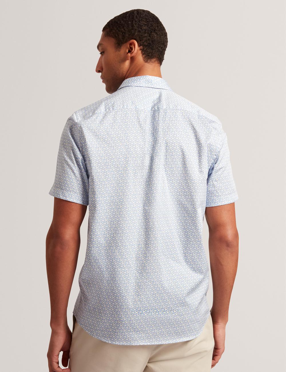 Ted Baker ALPHSO - SS Regular Fit Geo Men Casual Shirts Mid-Blue | UAE  14698-ZSUX