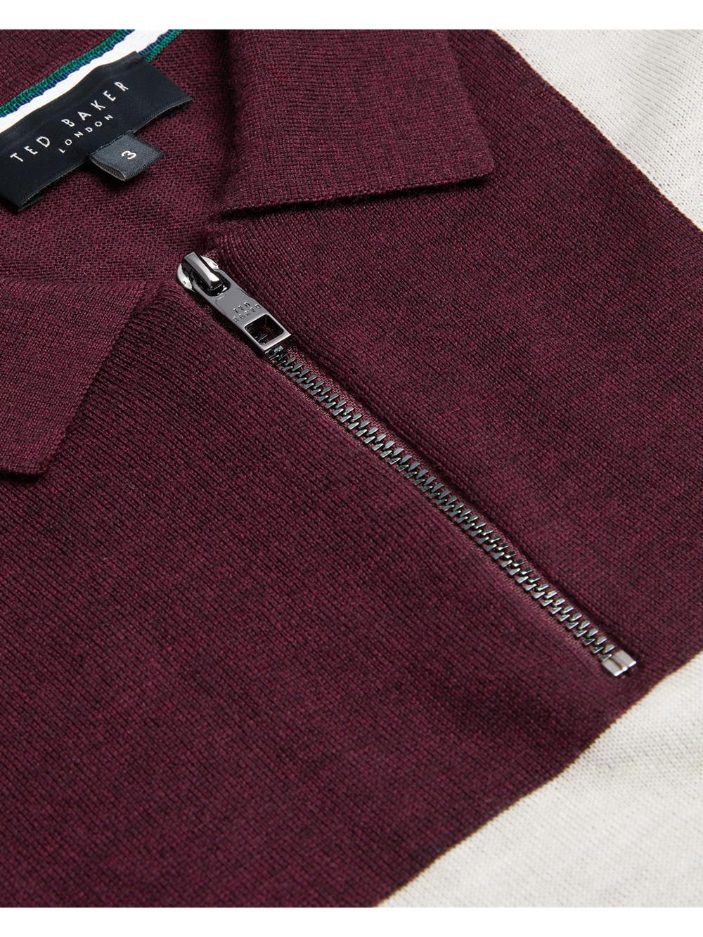 Ted Baker AMBLER - Colour Block Zip Neck Wool Men Polos Shirts Maroon | UAE  37206-LJUG