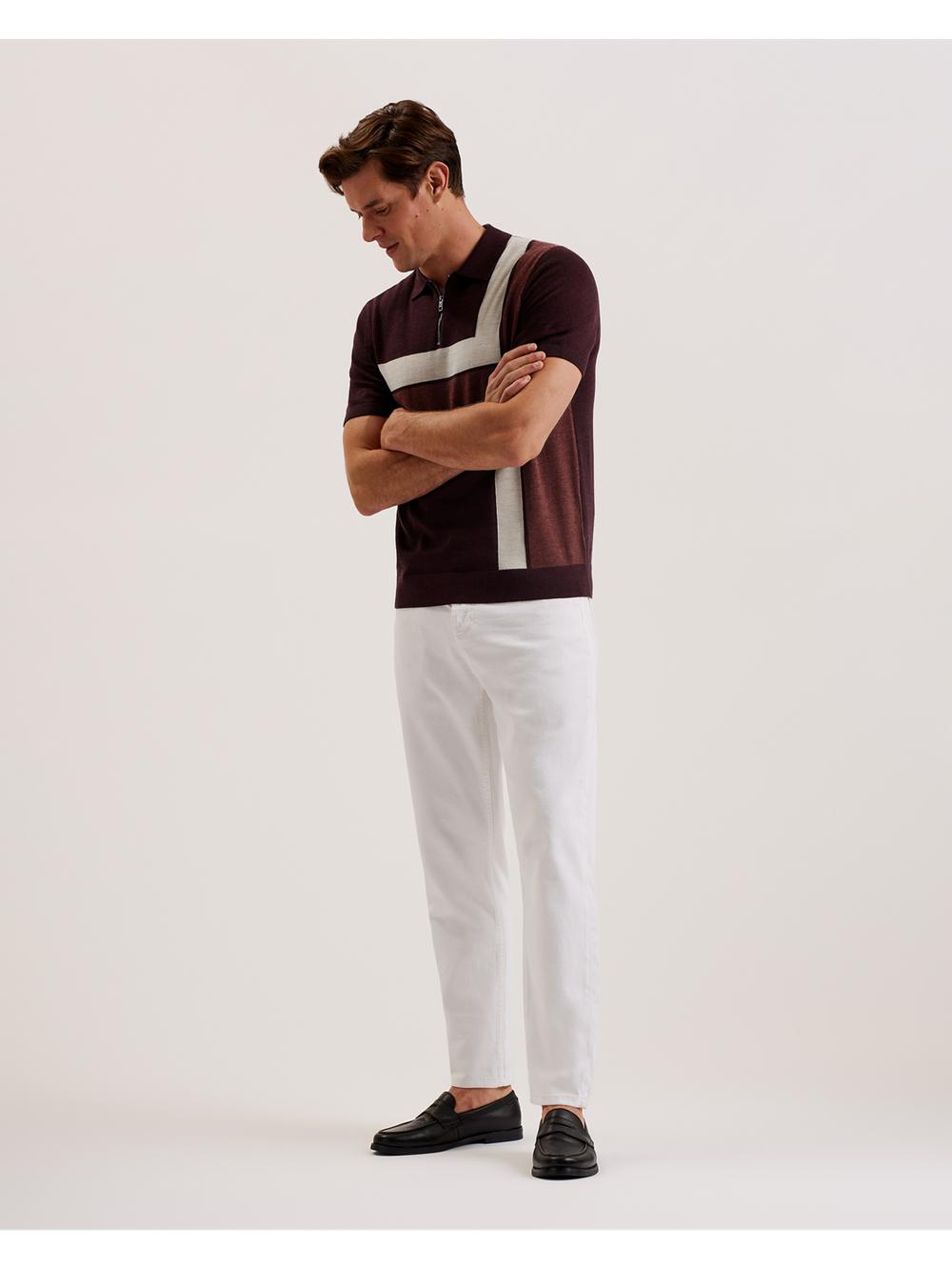 Ted Baker AMBLER - Colour Block Zip Neck Wool Men Polos Shirts Maroon | UAE  37206-LJUG