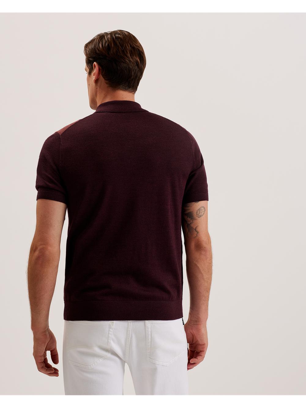 Ted Baker AMBLER - Colour Block Zip Neck Wool Men Polos Shirts Maroon | UAE  37206-LJUG