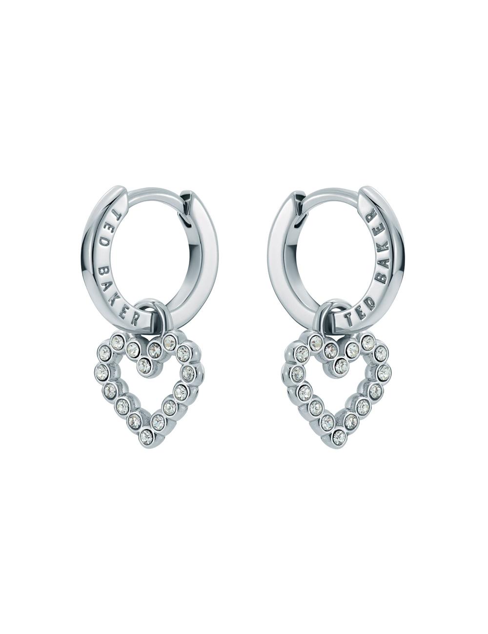 Ted Baker AMORA - Crystal Open Heart Huggie Women Earrings Silver | UAE  46128-MCFP