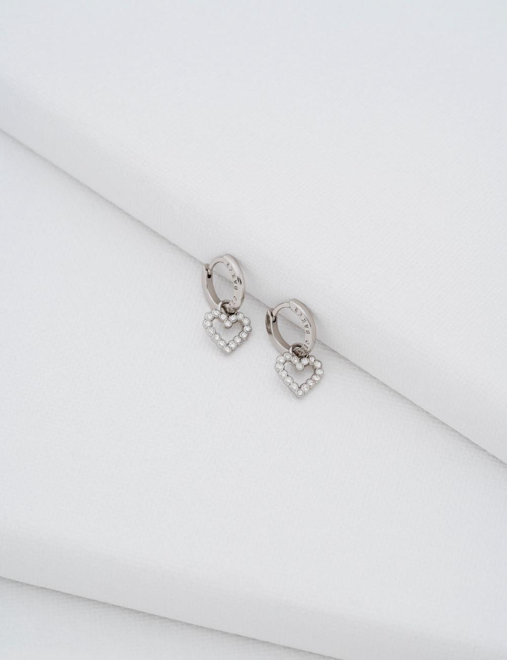 Ted Baker AMORA - Crystal Open Heart Huggie Women Earrings Silver | UAE  46128-MCFP