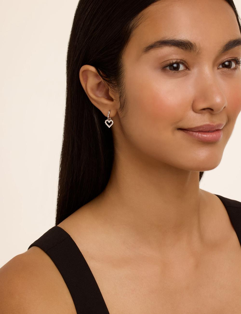 Ted Baker AMORA - Crystal Open Heart Huggie Women Earrings Silver | UAE  46128-MCFP