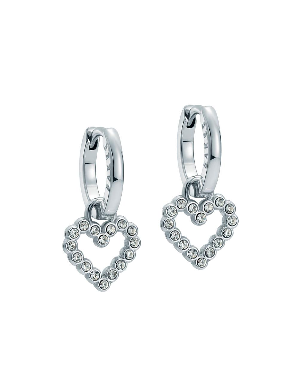 Ted Baker AMORA - Crystal Open Heart Huggie Women Earrings Silver | UAE  46128-MCFP