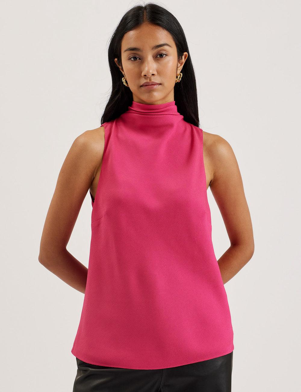 Ted Baker ANINI - Textured High Neck Sleeveless Top Women Blouses Fuchsia | UAE  28503-WAZJ