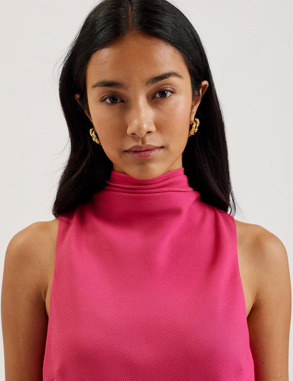 Ted Baker ANINI - Textured High Neck Sleeveless Top Women Blouses Fuchsia | UAE  28503-WAZJ