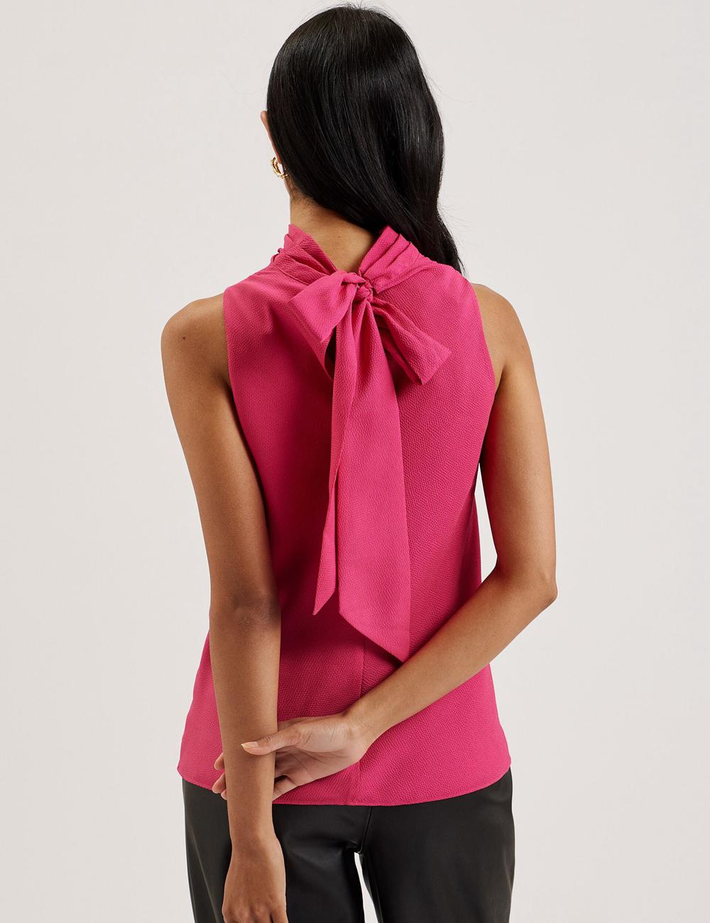 Ted Baker ANINI - Textured High Neck Sleeveless Top Women Blouses Fuchsia | UAE  28503-WAZJ