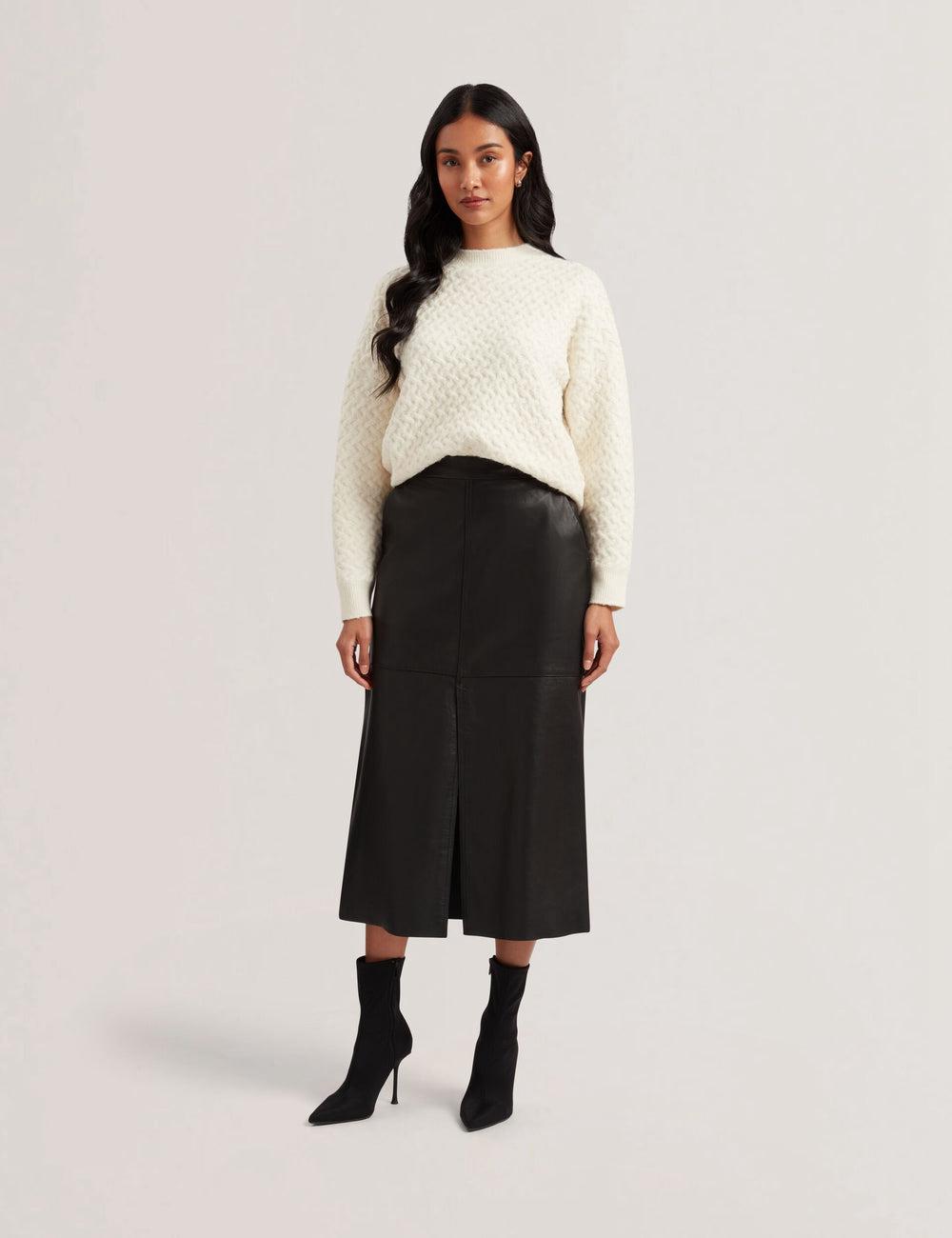 Ted Baker AOTO - Leather Pencil With Seam Detail Women Midi Skirts Black | UAE  72803-OVTQ
