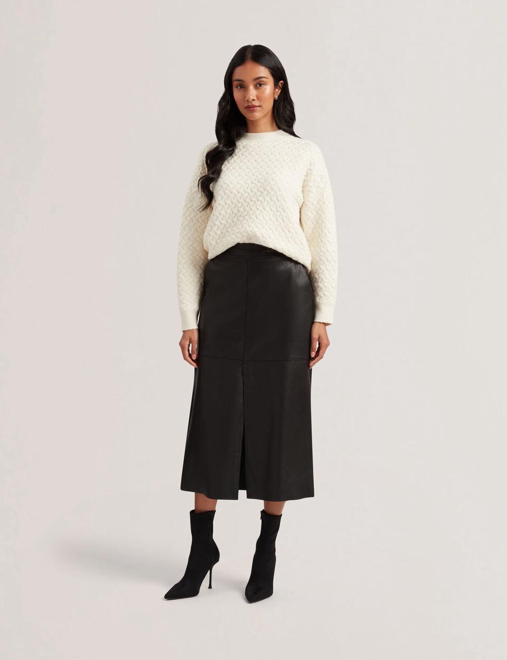 Ted Baker AOTO - Leather Pencil With Seam Detail Women Midi Skirts Black | UAE  72803-OVTQ