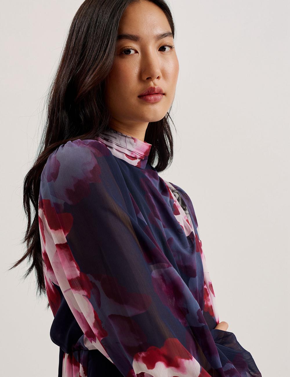 Ted Baker ARACELY - Floral High Neck Long Sleeve Women Mini Dresses Navy | UAE  02783-EPJX