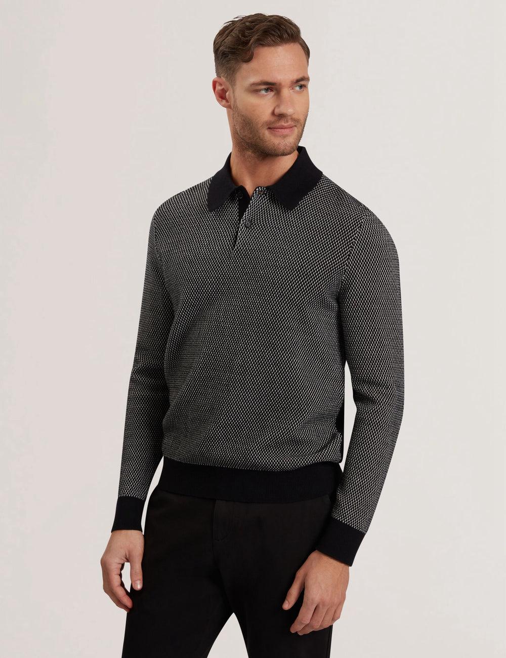 Ted Baker ARDO - Textured Knit Long Sleeve Men Polos Shirts Black | UAE  43189-VIGR