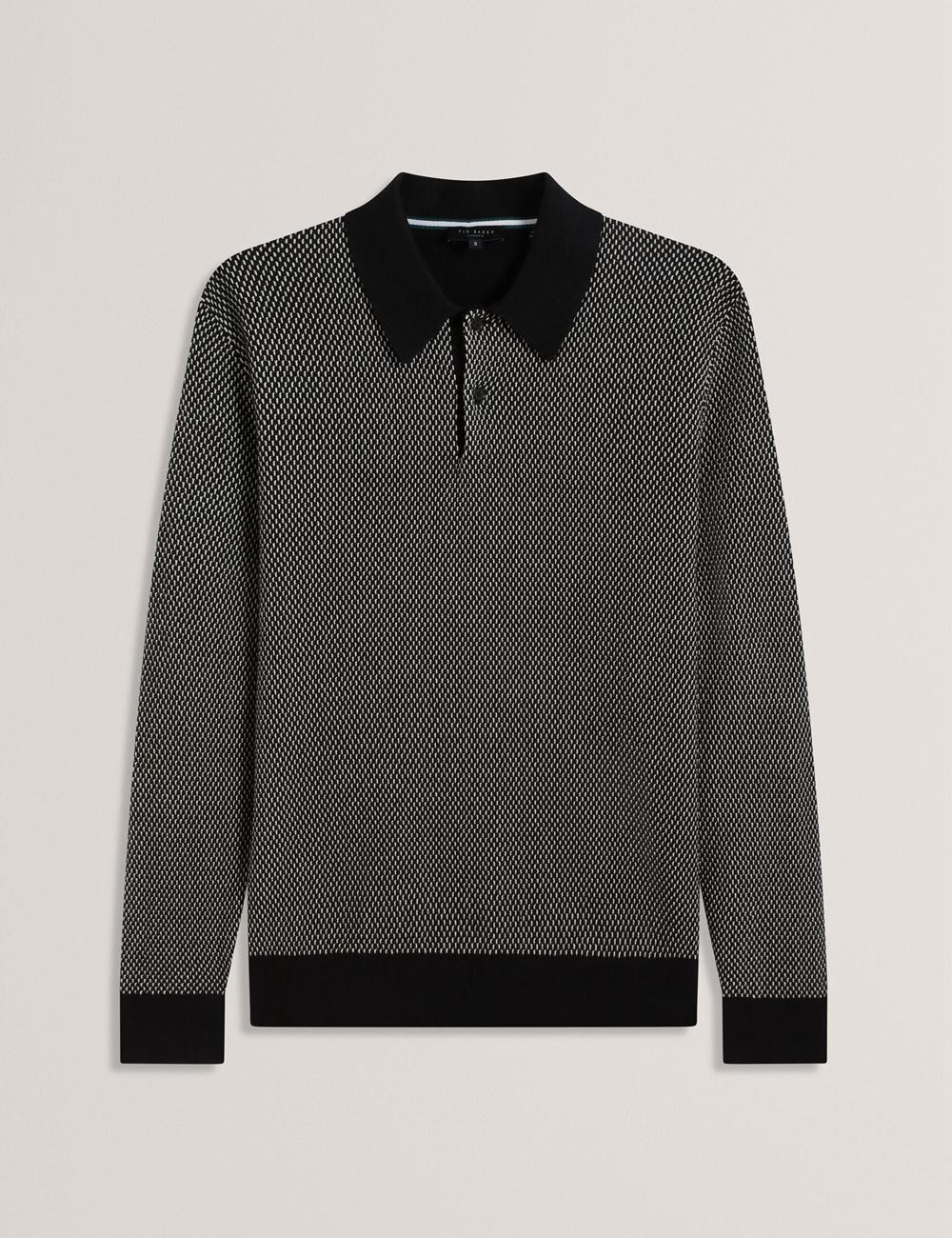 Ted Baker ARDO - Textured Knit Long Sleeve Men Polos Shirts Black | UAE  43189-VIGR