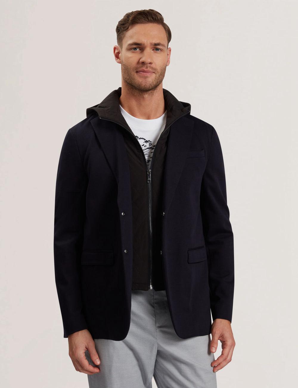Ted Baker ASHB - Jersey Blazer With Zip-Up Hooded Liner Men Blazers Navy | UAE  97528-WOTF