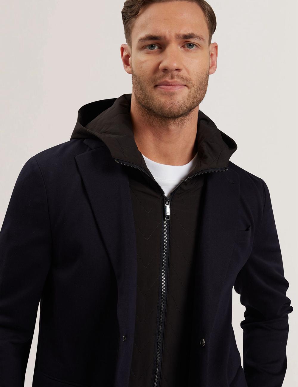Ted Baker ASHB - Jersey Blazer With Zip-Up Hooded Liner Men Blazers Navy | UAE  97528-WOTF