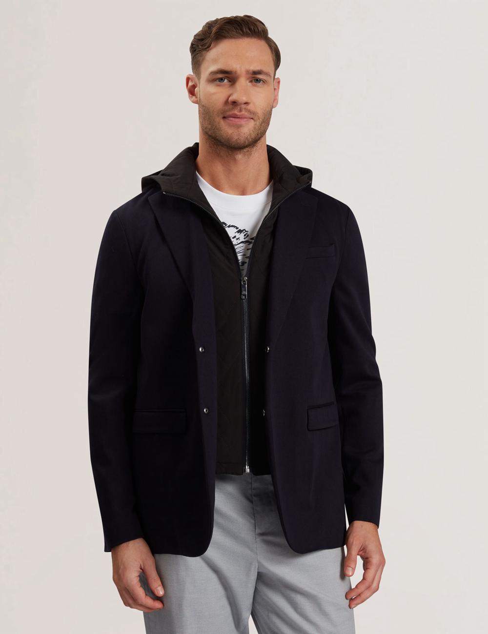 Ted Baker ASHB - Jersey Blazer With Zip-Up Hooded Liner Men Blazers Navy | UAE  97528-WOTF