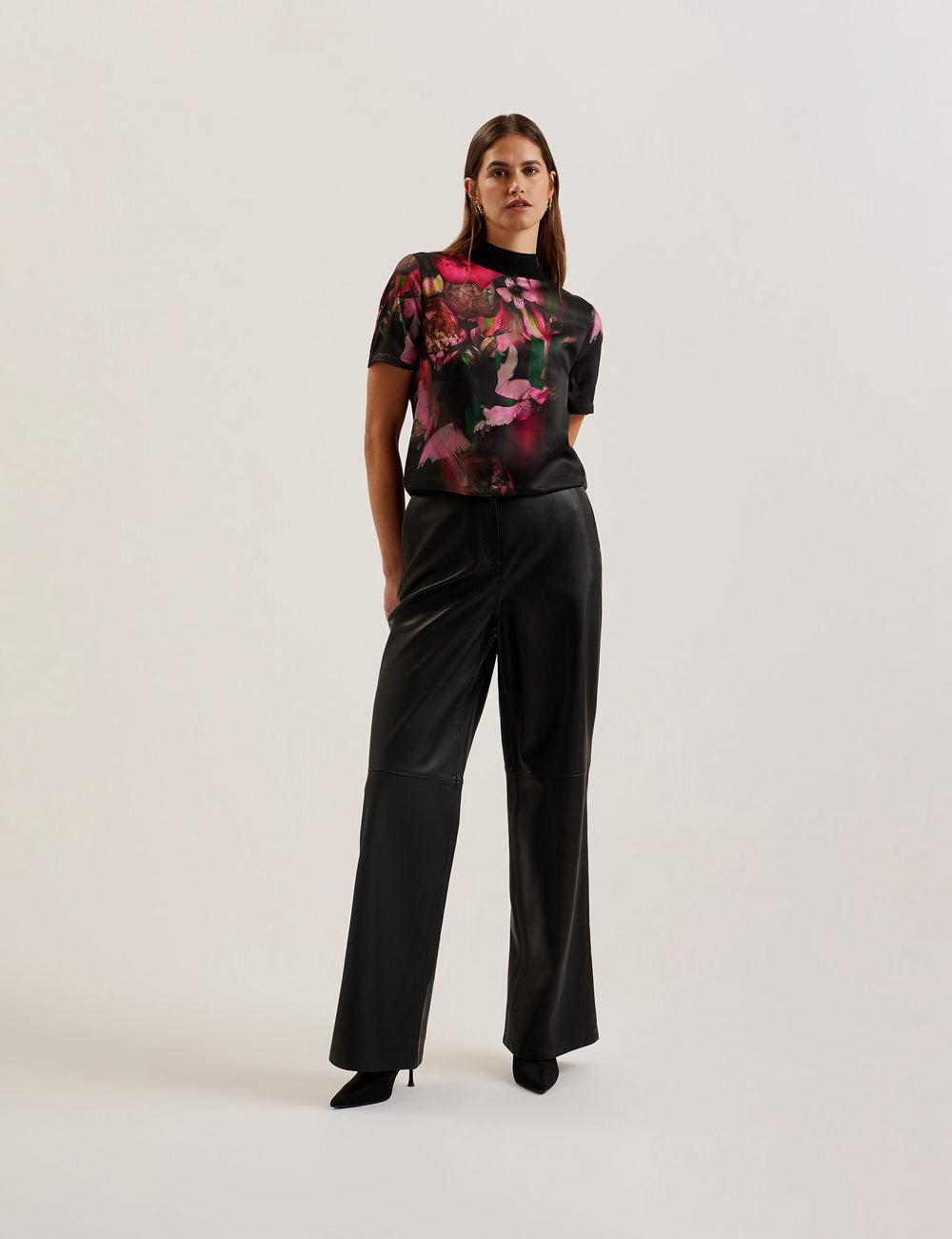 Ted Baker ASTHAA - Floral Woven Front Short Sleeve Top Women Blouses Black | UAE  08493-YOQP